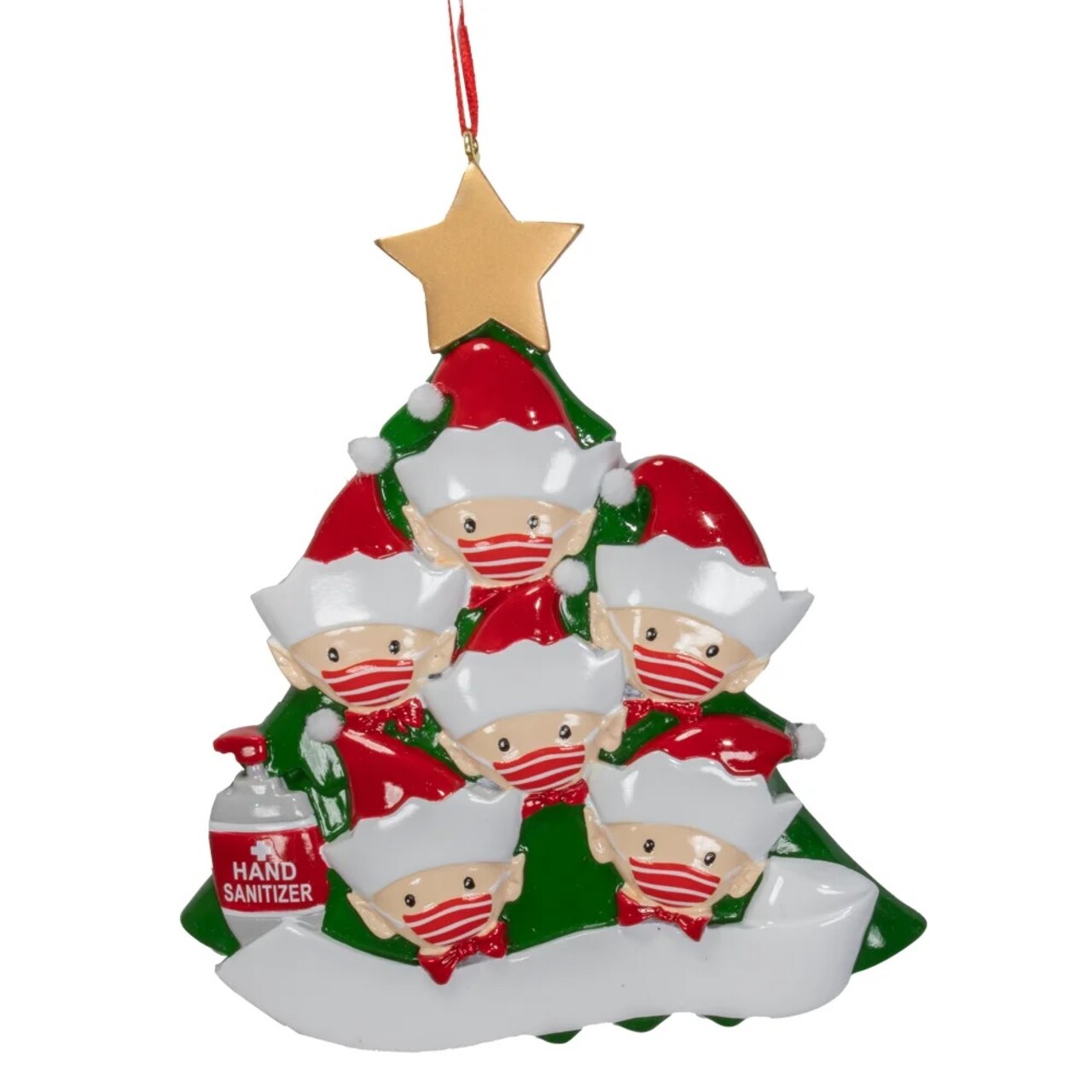 KSA Pack of 6 Red and Green Elves with Face Mask Christmas Ornaments 5.25"